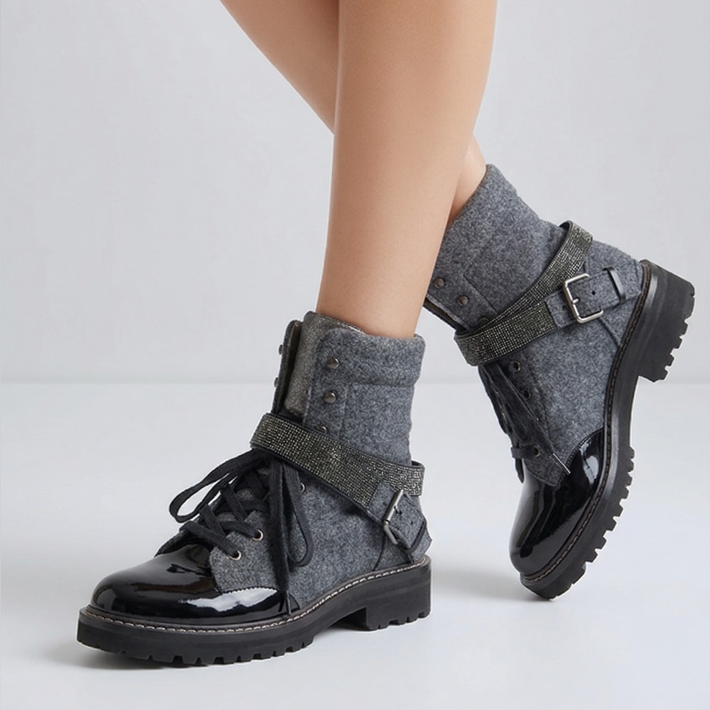 Brunello Cucinelli Gray and Black Combat Boots